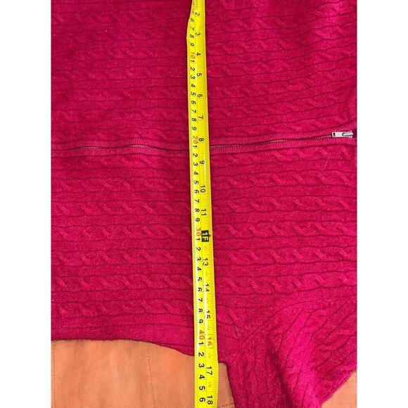 Bloomingdales Red Cable Knit Cashmere Hoodie Sweater Zip Front Womens M Medium - Picture 8 of 9